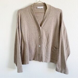 Bryn Walker 100% Cotton Cropped Oversized Taupe Button Down Cardigan